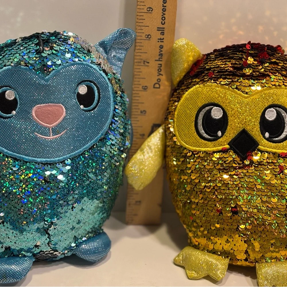 2 Shimmeez 8” sequin plush animals Lainey Lamb & Oakley Owl. Reversible sequins